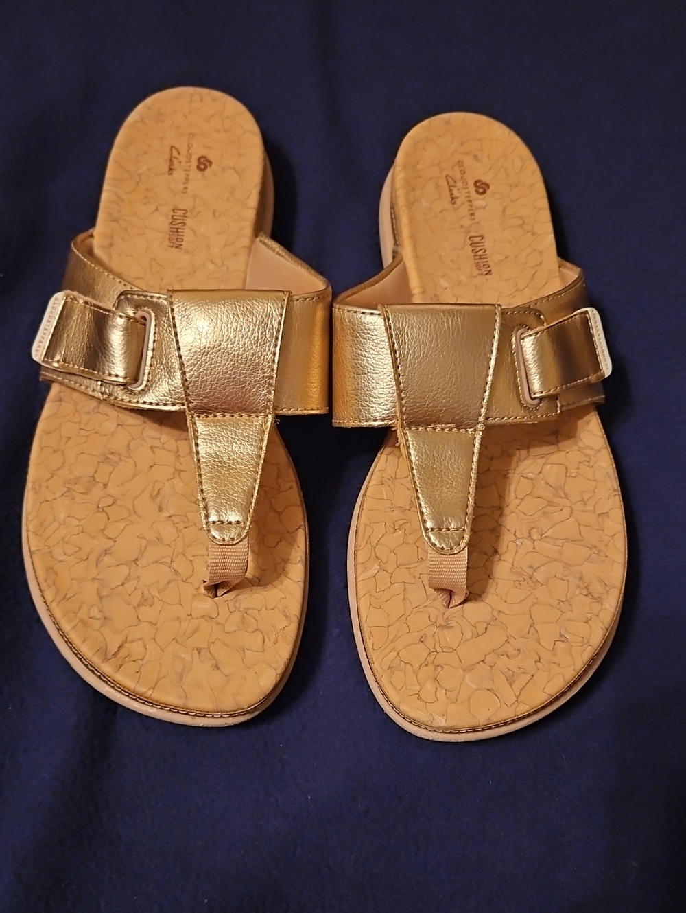 Clarks Metallic Pinkish Gold Toe-Post Slide Sandals